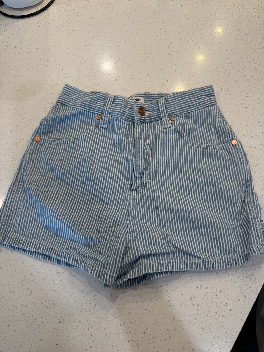 Wrangler Striped High-Waist Denim Shorts - Blue